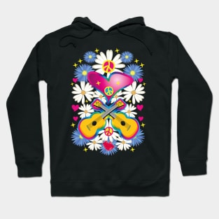 27 Hearts guitars peace flower power children flowers music Hoodie